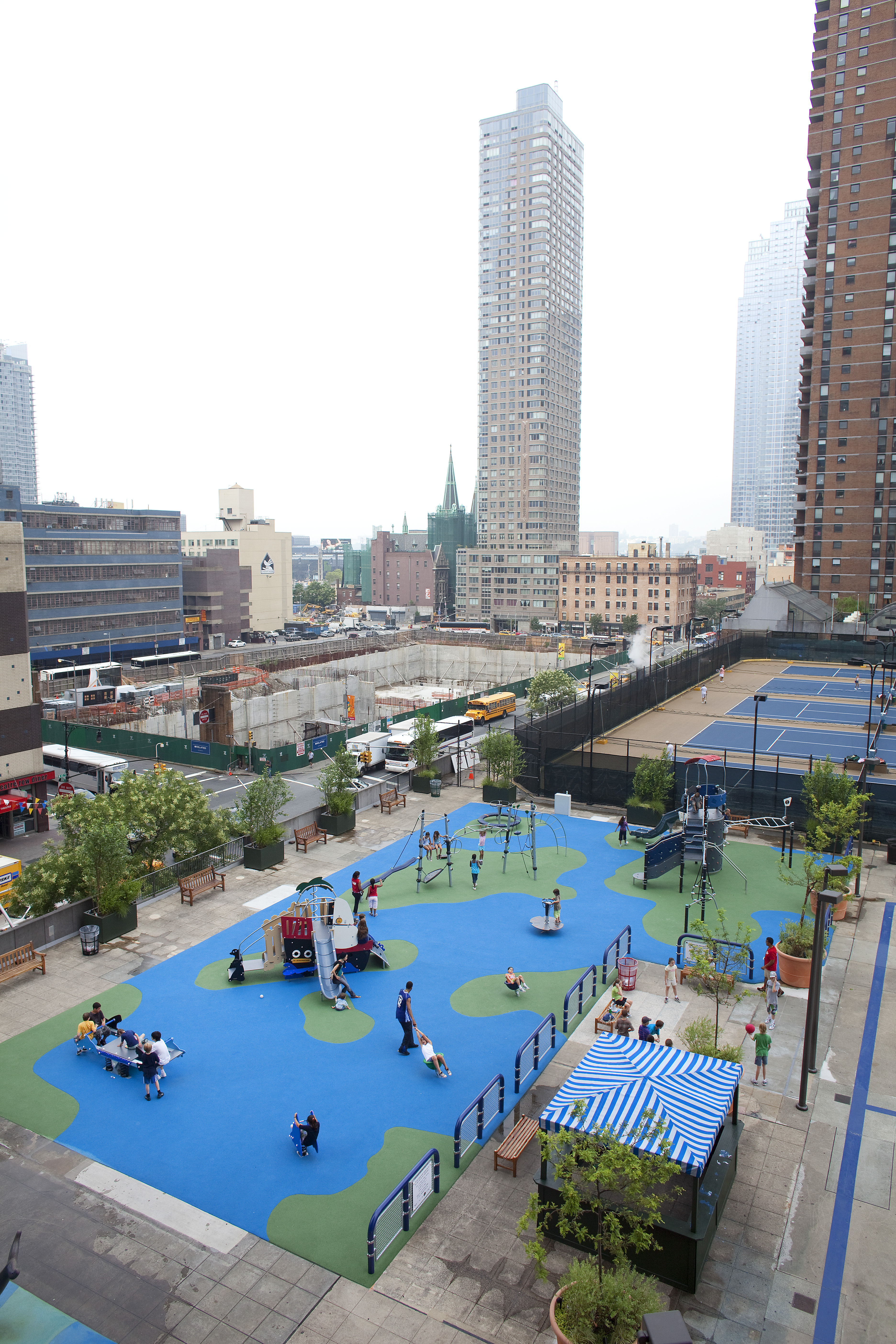 Overhead view of Manhattan Plaza park